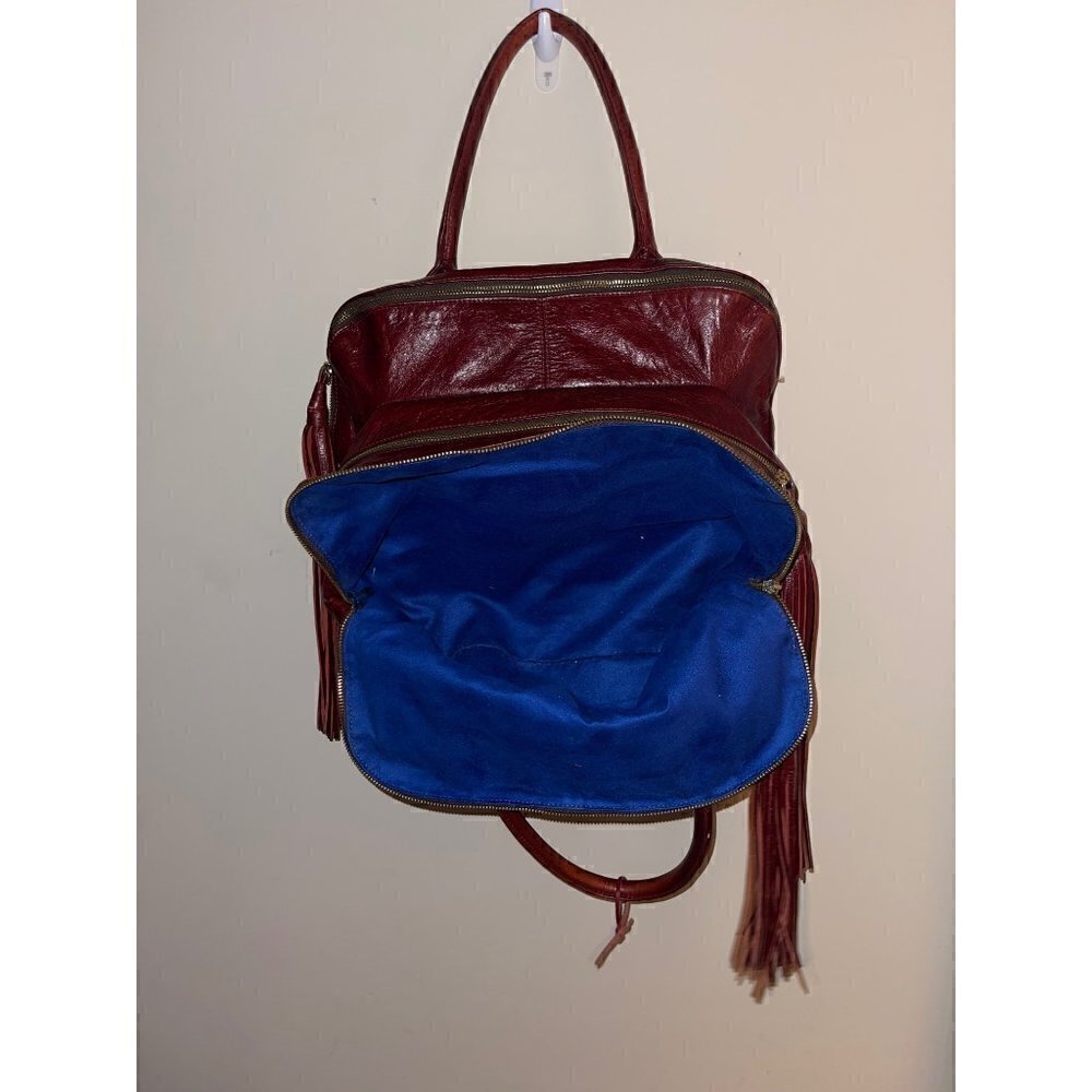 Zina Eva Leather Zippered Fringe Bag in Wine/Burgundy Red - Picture 5 of 12